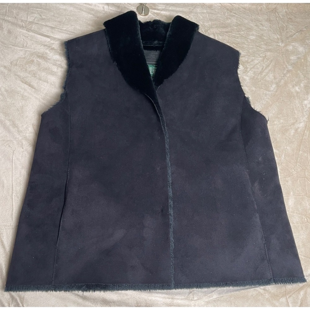 Lauren Ralph Lauren Black Faux Suede & Fur Vest lined outerwear P/M